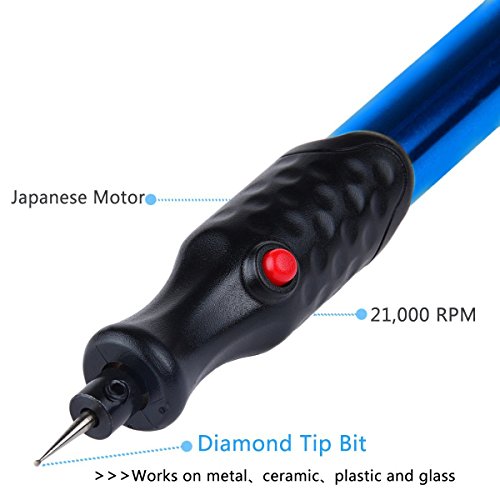 Elektrische Gravur Gravierstift Carve Werkzeug für DIY Schmuck Schmuck Metall Glas – (Cordless Precision Engraver mit Diamond Tip Bit) -Blue - 2