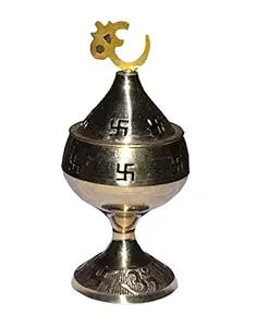 Star Sports king RIYAAN Brass Akhand Dhoop Diya/Deepak/jot, Indian Oil Pooja Lamp, Temple, Diwali Deepak, Om Diya (Medium | Golden)