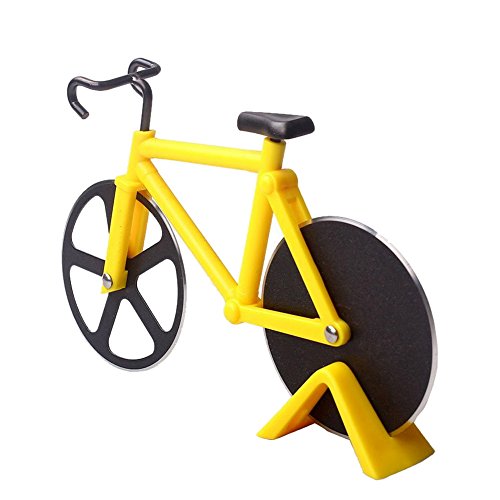 SSSC Edelstahl-Fahrrad-Pizza-Messer-kreativer Kuchen-Messer-Stück-Rad-Scherblock (YELLOW) - 4