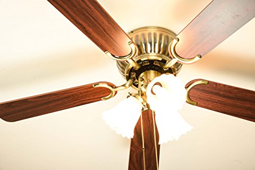 Pepeo Deckenventilator mit Licht Kisa, extra flach, Gehäuse Messing Antik, Flügel Mahagoni oder Eiche, 105 cm - 12