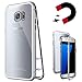 Produktbild Coollee Galaxy S7 Edge Hülle Magnet 9H Tempered Glass Backcover für Samsung Galaxy S7 Edge, Handyhülle Kreativ 360 Grad Magnetic Metall Frame Bumper Transparent Glas Back Cover Dünne Case (Klar Weiß)