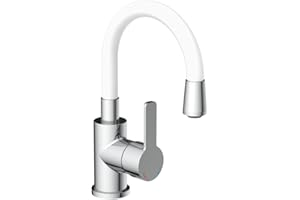 EISL Flexo NI075FLCRW Washbasin Tap Fitting with Flexible Spout Energy-Saving Function/Water-Saving Function Chrome/White