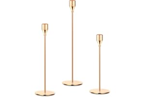 Mivitoom Set of 3 Gold Candle Holders,Taper Candle Metal Candle Stand Holder - Elegant Candlestick Holders for Home Party Wedding Decoration