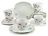 vielfarbiger Blumendekor Creatable 20233, Serie Square betterwhite Julia, Geschirrset 18 teilig Kaffeeservice, Porzellan, Mehrfarbig, 29 x 24 x 26 cm, Einheiten