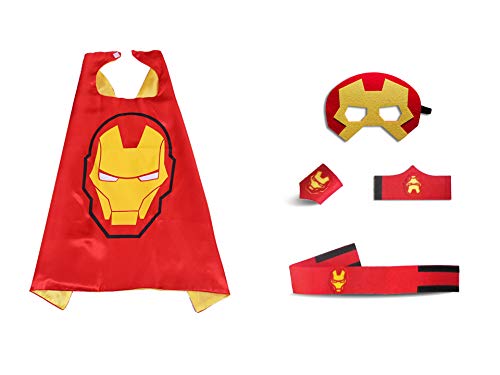 JLZK Costumes de Super héros de Noël pour Les Enfants Habiller avec Capes Masque Bracelet Ceinture pour Les Filles garçons Anniversaire Party Toys pour Cadeau de Noël (Ironman)
