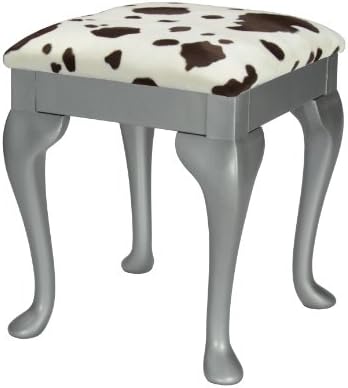 Silver dressing table/ foot stool with Queen Anne legs and Cow Hide Print Fabric Cushion