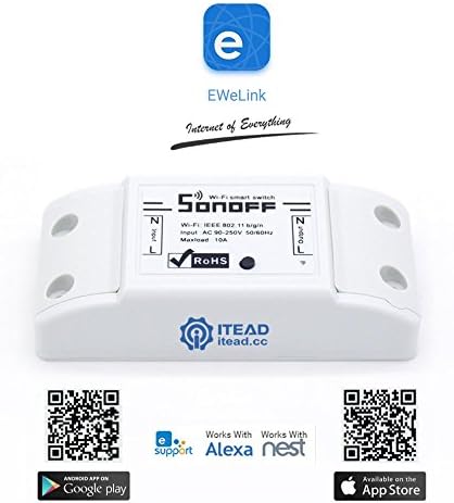 Buynow365 Sonoff ITEAD Wifi Wireless Romote Controlled Smart Switch Wireless Electrical Timer Control for DIY Smart Home (Work Ready for Google Nest Thermostat, Amazon Echo Alexa ONLY for English Version ) Support Android and OS App