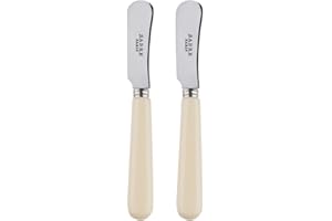 Sabre Paris | Lot de 2 Tartineurs 14 cm Pop couleur Ivoire. Couverts en Acier Inoxydable. Idéal pour beurre, tapenades, pâte à tartiner…
