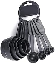 VR Smart Plastic Measuring Spoon and Cup Set, 8-Pieces (Black, Pack of 1)
