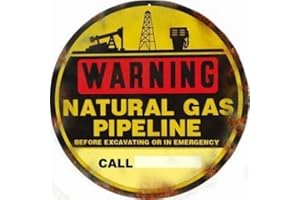 Inga Cartel redondo de metal con texto en inglés "Vintage Warning Gas Natural Pipeline Pipeline "Metal Tin Sign 8 x 12"