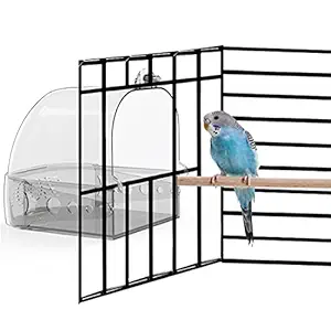 Hamiledyi Parrot Bath�?Box Bird Cage Accessory Supplies Hanging Bathing Tub Bath Box for Small Birds Canary Lovebird