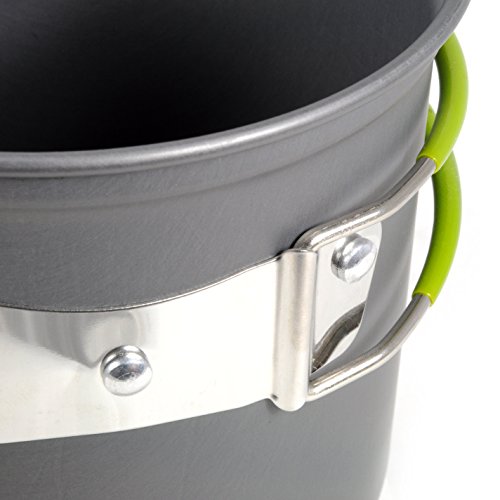 Campinggeschirr-Set 2-teilig (235 Gramm) aus leichtem, eloxiertem Aluminium in mattem Anthrazit / kompaktes Kochgeschirr für Outdoor / Survival inkl. Transportnetz – Marke Ganzoo - 4