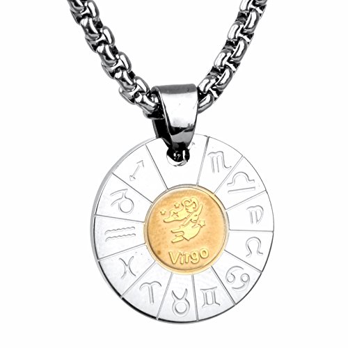 COPAUL Joyería Acero Inoxidable Nudo Celta Colgante Zodiaco del Virgo,Incluye 60cm Cadena