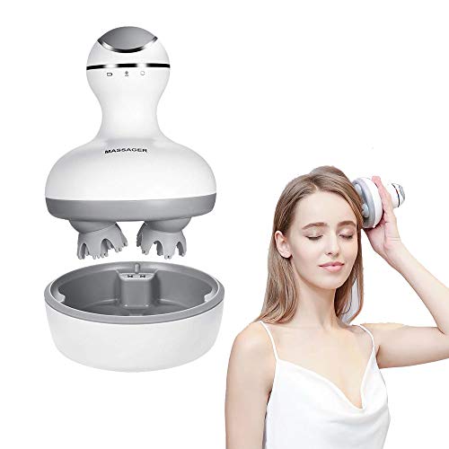 Masajeador Cuero Cabelludo, resistente al agua y recarga USB con 4 cabezas extraíbles para Cuello, Hombros y Espalda Masajes