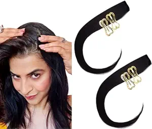 Ekan Set Of 2 Pcs Invisible Side Cover Clip Hair Patch/Extensions 14 Inch Seamless Clip In Hair Extensions Natural Black Brown Human Hair Clip/Streak Extension for Women and Girls