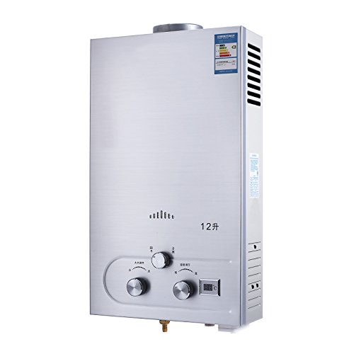 Chaneau Chauffe-eau Gaz LPG Water Heater 12L Chauffe-eau Au Gaz Propane 16KW chauffe-eau Instantané Avec LED Ecran ... (12L)