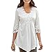 Produktbild DOLDOA Damen bekleidung Damen Oberteile,DOLDOA O-Ausschnitt Lässige Basic Solid Spitze Stitching 1/2 Arm T-Shirt Top Bluse (EU:52, Weiß,Spitze Stitching 1/2 Arm Oberteile)