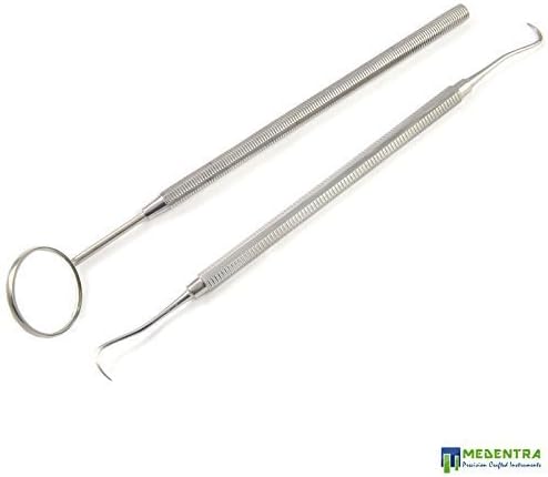 Medentra Basic Dental Exam Tools Kit Tartar Remover Tooth Scraper Mouth Mirror With handle
