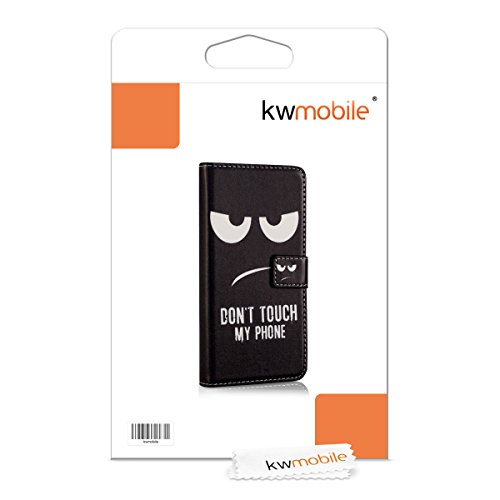 kwmobile HÃ¼lle fÃ¼r Wiko Lenny - Wallet Case Handy SchutzhÃ¼lle Kunstleder - Handycover KlapphÃ¼lle mit Kartenfach und StÃ¤nder Don't touch my Phone Design WeiÃŸ Schwarz