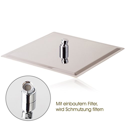 BAYTTER® Duschkopf Regendusche Brause Luxus Kopfbrause 12 Zoll / 196 Düsen / Superflach Brausekopf Regenbrause Regenduschkopf, Ultra flach Desi Anti-Kalk-Düsen Rund & Eckig 304 Edelstahl poliert Spiegeleffekt hochglänzend (Eckig 30cm) - 5
