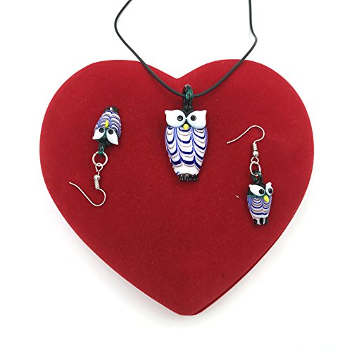Skyllc® Mode Eulen Muster Murano Glas Halskette baumeln Ohrringe Schmuck Set