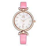 SSQ-CXO Quarzuhr der Frauen, Art- und Weiseeinfachen Entwurfs-Diamant-Dekorative Runde Legierungs-Vorwahlknopf-Qualitäts-Lederband-Edelstahl-Untere Abdeckung-Wasserdichte Uhr