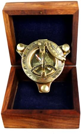 3" Sundial Compass - Brass with Wood Box