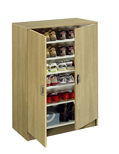 Armario Auxiliar Zapatero Multiusos Roble, estantes Regulables, 2 Puertas para Cocina, Oficina o Almacenamiento. 101cm Alto x 74cm Ancho x 37cm Fondo