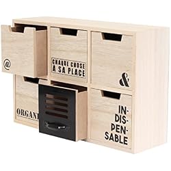 THE HOME DECO FACTORY HD4685 Rangement 6 Tiroirs, Bois, Marron-Noir, 33 x 11 x 22 cm