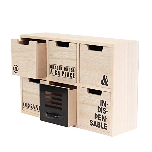 THE HOME DECO FACTORY HD4685 Rangement 6 Tiroirs, Bois, Marron-Noir, 33 x 11 x 22 cm