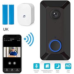 Sonnette vidéo sans fil WiFi, 720P HD Caméra intelligente avec sonnette, carillon, conversation bidirectionnelle, détection de mouvement PIR et vision nocturne, commande à distance pour iOS / Android
