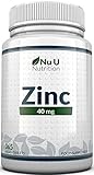 Zinc Tablets 40mg | 365 Tablets (12 Month's Supply) | 1 Easy to Swallow Zinc Gluconate Tablet Per Day | Made in The UK by Nu U Nutrition