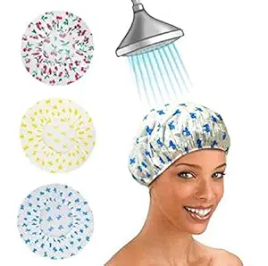 AVNISH Waterproof Reusable Free Size Bathroom Shower Caps for Men & Women,Homes,Spas,Salons,Hair Treatment,Beauty Parlors (Multicolor) (Pack of 3)