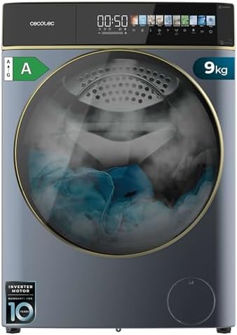 Cecotec Lavatrice 8Kg Carica Frontale Bolero DressCode 8900 Inverter FullColor Steel A. Acciaio 1400 Giri, Schermo 10,3", 11 Programmi, Inverter, SteamMax, Classe A