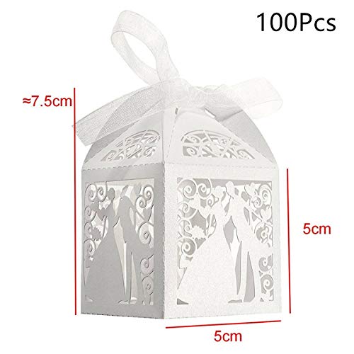 HJ Stay Real 100pz Matrimonio Caramelle Dolci Scatole Regalo con Nastri Bianco per Matrimonio Anniversario Addio al Nubilato