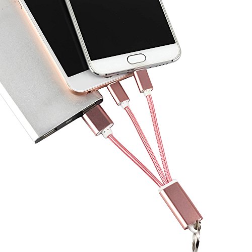 Cuitan 2 in 1 Nylon Geflochtene USB Ladekabel für Apple IOS / Android, Metall Schlüsselanhänger Design Nylonmantel Datenkabel Charging Cable Lightning Kabel Aufladekabel für iPhone 6s Plus, 6s, 6, 6 Plus, 5s, iPad mini, iPad air, Samsung S7, S7 Edge, S6, S6 Edge, S4, S3 und andere Android Handy – Rose Gold - 3