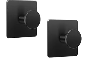 LJLink Noir Auto-adhésif Crochet mural en acier inoxydable Crochet pour serviette sans percer 4,5 * 4,5cm Crochet adhésif inoxydable Salle de bain et cuisine Porte-serviettes, 2 pièces