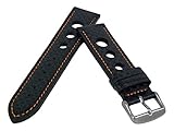Leder Uhrenarmband 18mm-24mm Grand Prix Carbon Optik Schwarz mit Naht Armband 22mm Orange