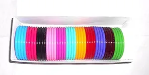 Goelx Plastic Colourful Bangles for Kids/Girls/Womens - 48 Multicoloured Bangles Set - Bangle Size 2
