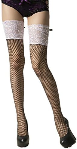 18MM Women Fishnet Floral Lace Top Clubwear Mesh Thigh High Stockings Tights