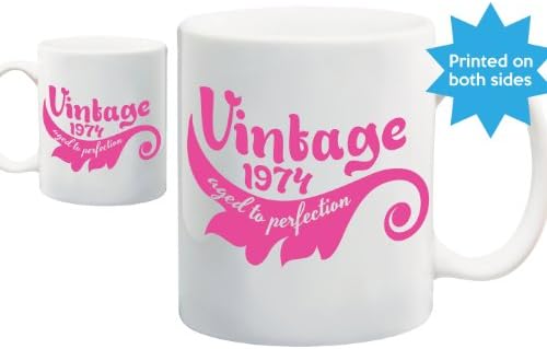 Vintage 1974 aged to perfection, pink leaf, floral design, gift for her, ceramic mug, cup