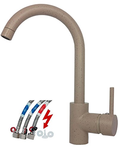 Preisvergleich Produktbild Niederdruck Küchenarmatur Mischbatterie Einhebelmischer Spültischarmatur Wasserhahn Küchen Armatur Waschbeckenarmatur schwenkbar Untertischgerät in Granit Beige C