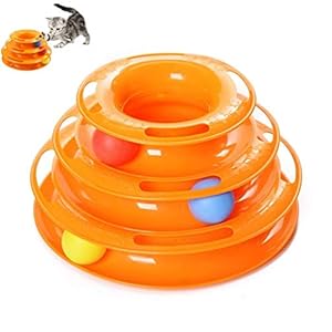 JCT Juguete interactivo para gatos, juguete divertido para gato, juguete para gatos, juguete para gatos, juguete de tres capas, juguete para atrapar pelotas, juguete de 3 niveles, torre de pistas de juguete para gatos