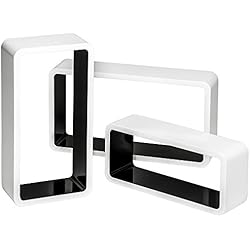 tectake 800704 3 Etagères murales Cube rectangulaire Design en Bois, pour des Livres, CDs et de la décoration, Matériel de Montage Inclus - Plusieurs Couleurs - (Blanc-Noir | no. 403183)