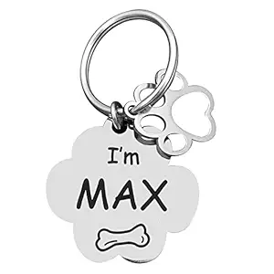 PETSAVIOUR Customized Pet ID Tag Personalize Black Engraved Name Collar Tag for Your Loving Pet Dog, Cat, Puppy, Horse 2mm Thick Stainless Steel Paw Shape Large (38mm x 38mm)