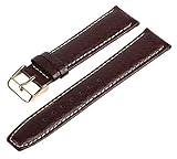 MARCHEL Lederarmband Braun-Weiß 14 mm WB90 Uhrenarmband Uhrband Uhrenbänder Rindsleder Uhr Band Genarbt Schließe Gold Dunkelbraun (14 mm, Dunkelbraun-Weiß, Gold)