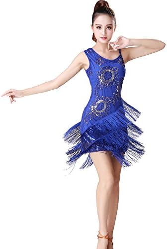 Astage Women Tassel Salsa Samba Rumba Tango Latin Dance Party Dress Royal Blue XL