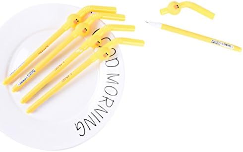 XyHana 5 PCS Korean Cartoon Animal Yellow Duck Straw Design Gel Pens Creative School Stationery Supplies, 0.5MM, Black Ink (Duck)