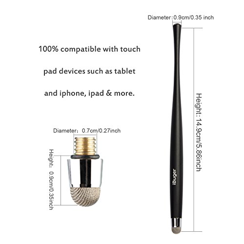 iBuger 2 Stück universal Stylus Eingabestift Touchstift mit 2 x Fiber Tips für Touchscreen Tablet Android Smartphone Samsung Iphone Apple Ipad -Schwarz /Blau - 3