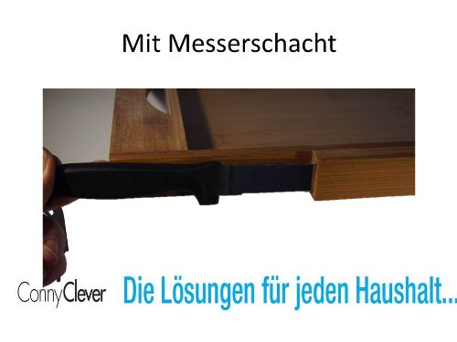 Schneidebrett Bambus Brotscheidebrett mit Messerschacht Krümmelfach und Brotmesser von Conny Clever® - 2